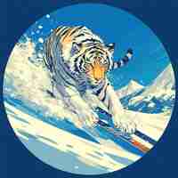 Vector a tiger is skiing cartoon style