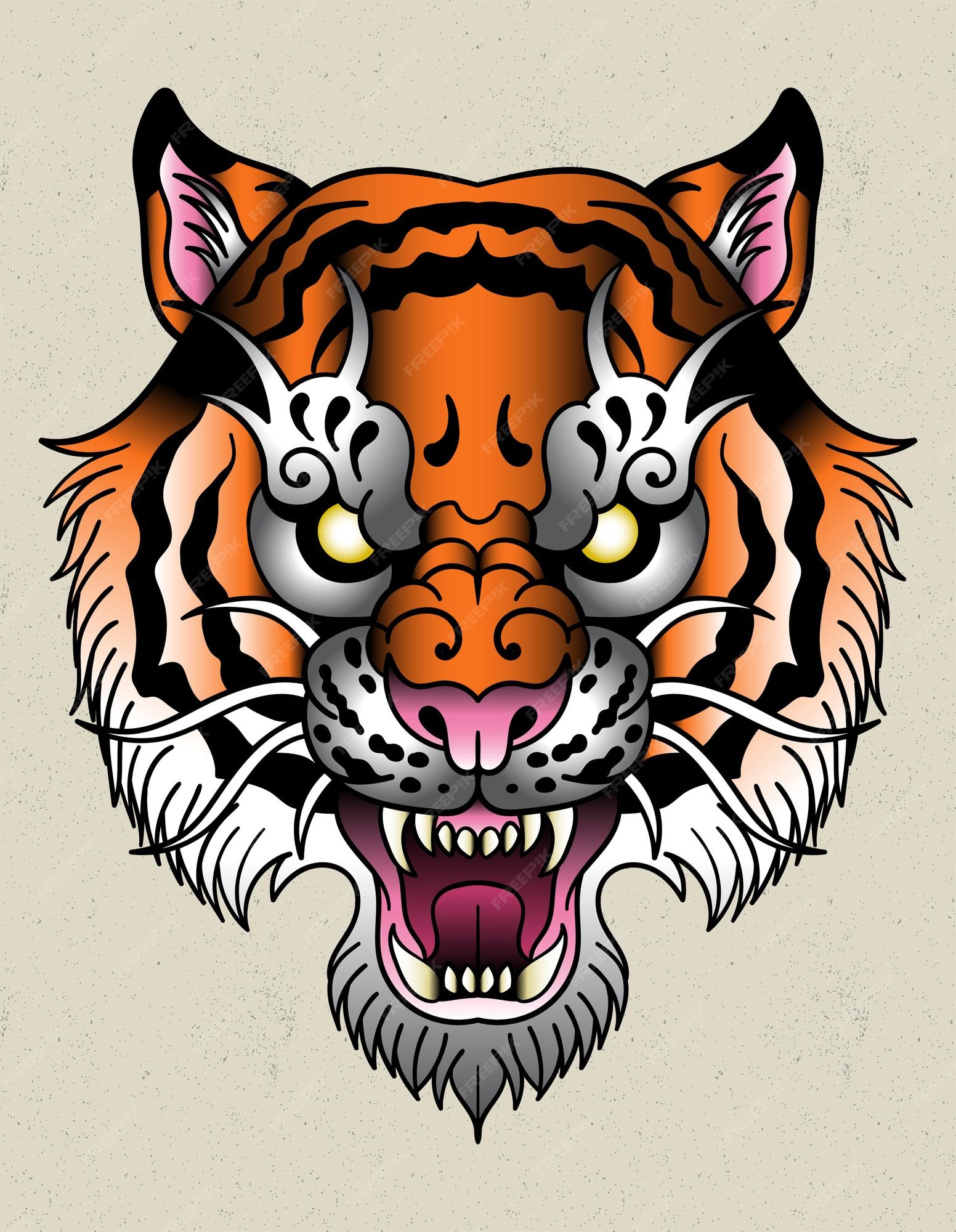 Premium Vector | Tiger japan old chool traditional