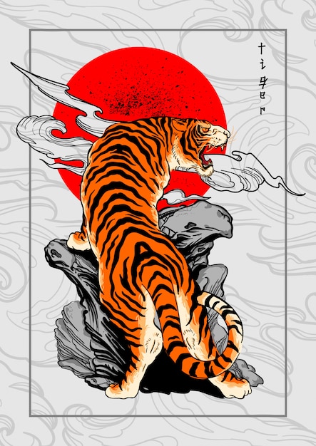 Vector tiger japan style tattoo background