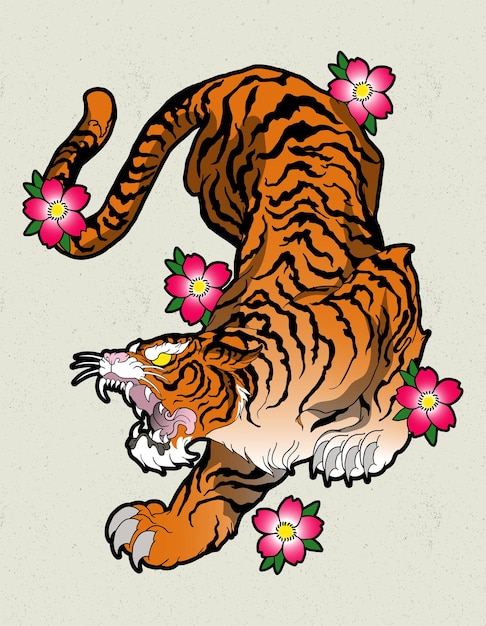 Vettore tatuaggio tigre giappone