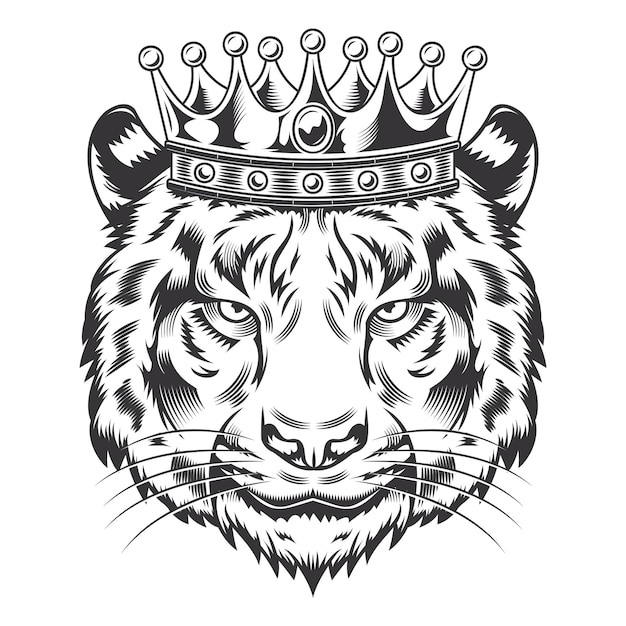 Tiger King Head met kroonontwerp op witte achtergrond. Tiger Head Line Art-logo's. vectorillustratie.