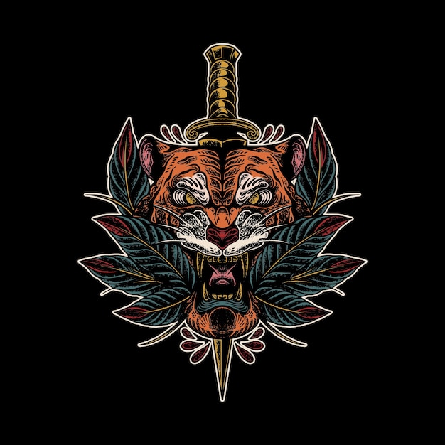 Tiger and knife illustration