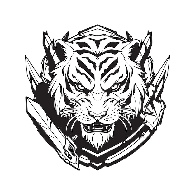 Tiger knight vector concept digital art hand drawn illustration