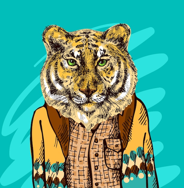 Tiger in knitted sweater