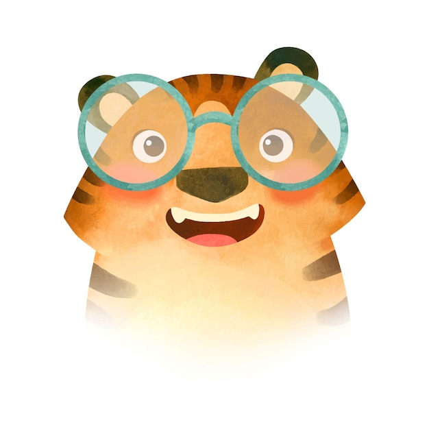 Tiger in large round glasses mascot of optics ophthalmology the symbol of the new year 2022