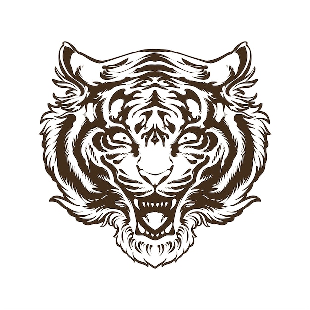 Tiger line art vector silhouette Stock Photo - Alamy