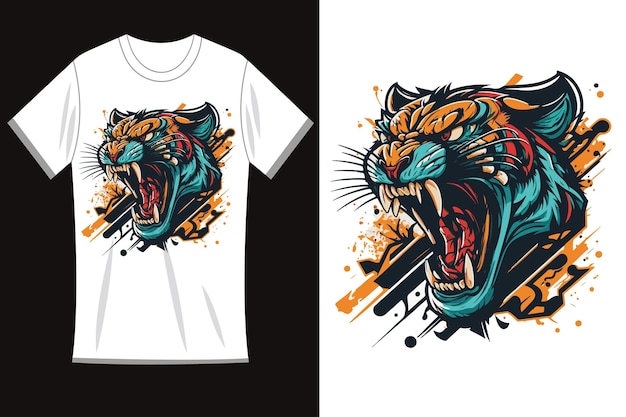 Tiger lion mascot logo on t shirt template