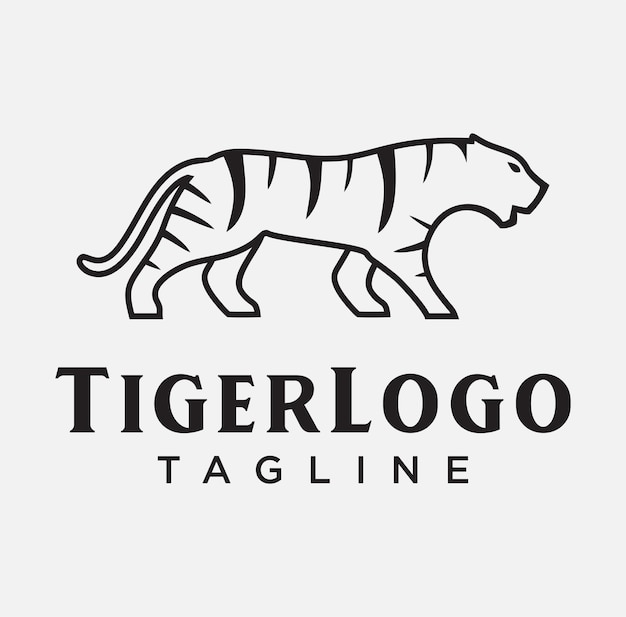 Tiger logo Line Art Flat Style emblem template mascot symbol Design Vector