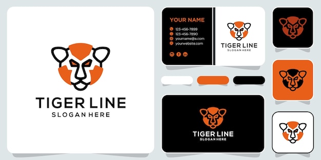 Vector tiger logo line and business card