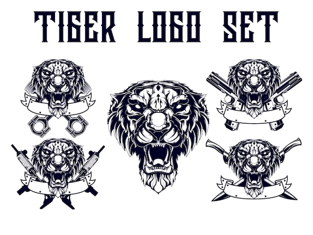 Tiger Logo set with weapon theme