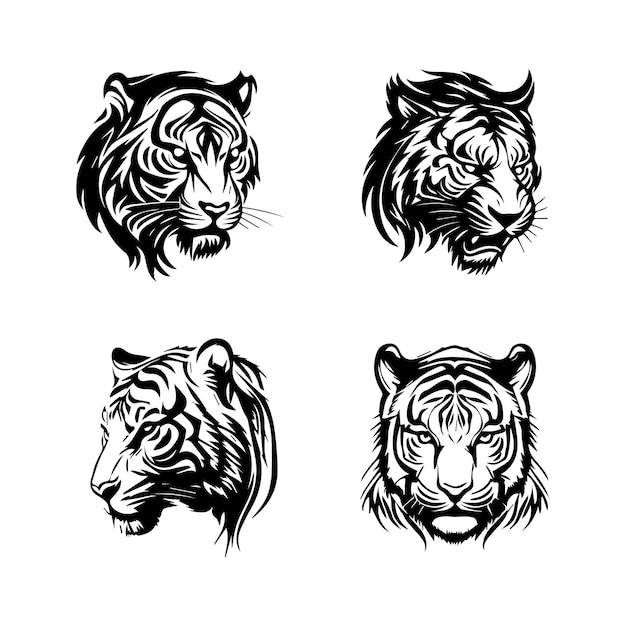 tiger logo silhouette collection set hand drawn illustration