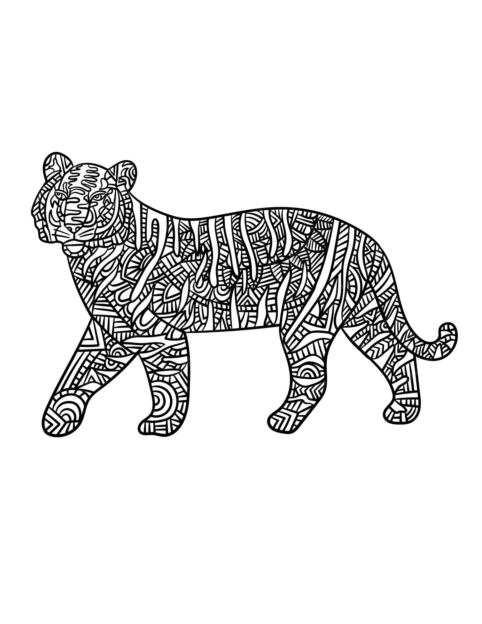 Premium Vector | Tiger mandala coloring pages for adults