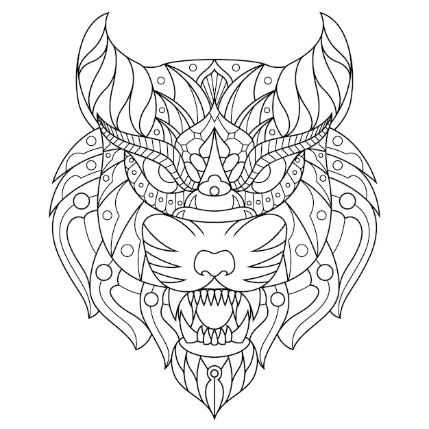 Tiger mandala zentangle illustration in lineal style coloring book