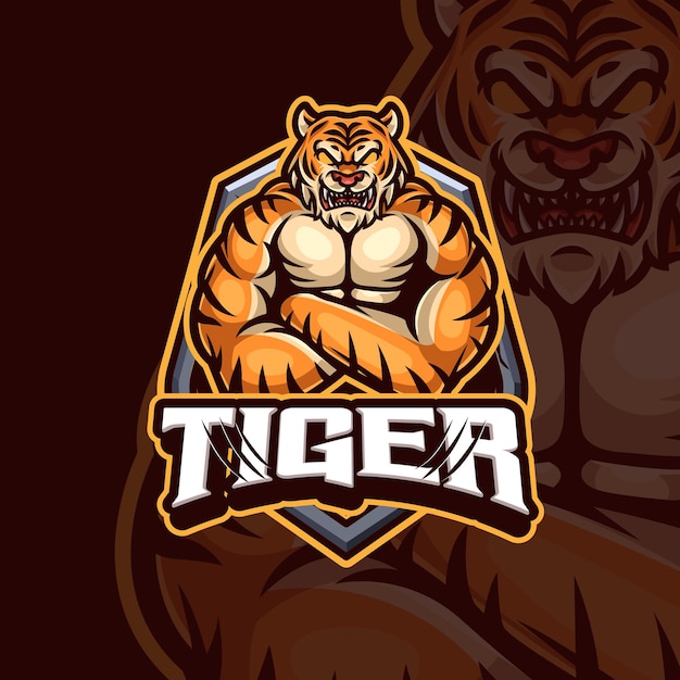 Vettore design del logo di gioco esport mascotte tigre