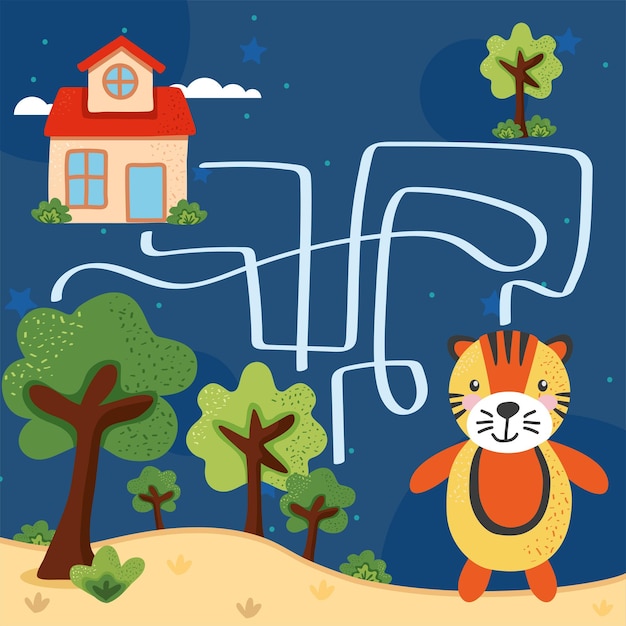 Tiger in maze for kids game