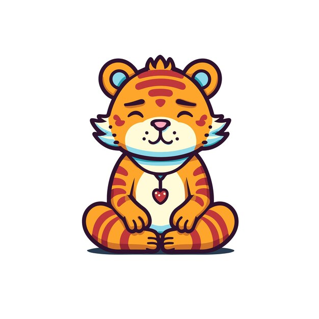 Vector tiger meditation yoga cartoon vector for tshirt design