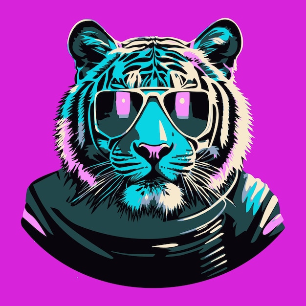 Vettore ritratto di tigre al neon in cyberpunk e stile pop art