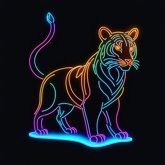 tiger in neon sign tiger in neon sign neon tiger with neon sign vector illustration