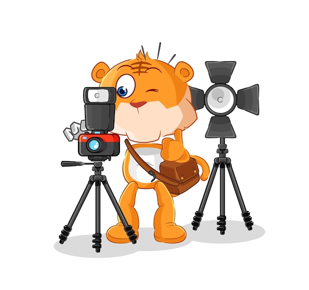 Tiger photographer character cartoon mascot vector