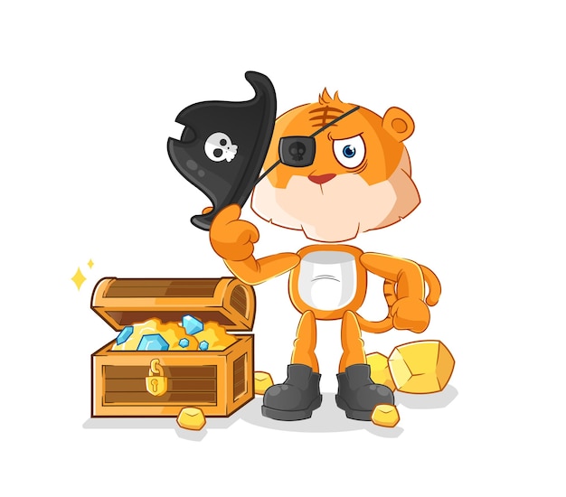 Tiger pirate with treasure mascot cartoon vector