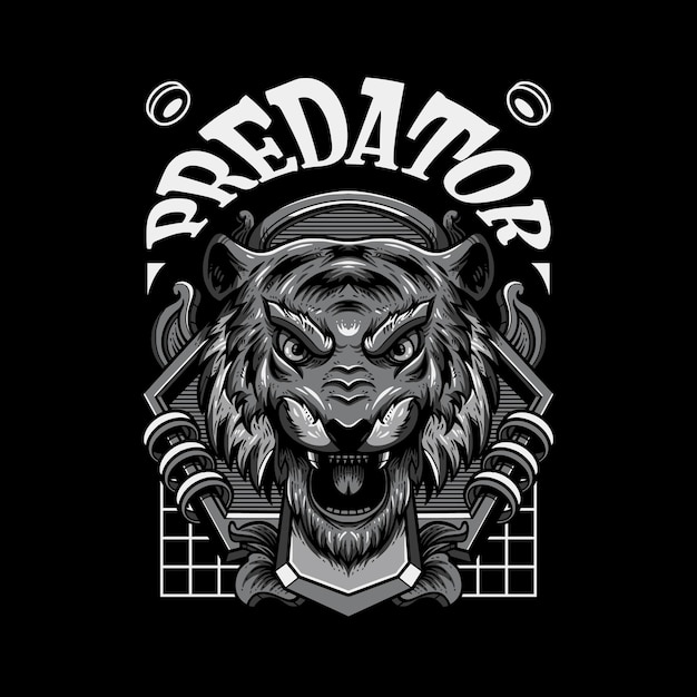 Vector tiger predator black white illustration