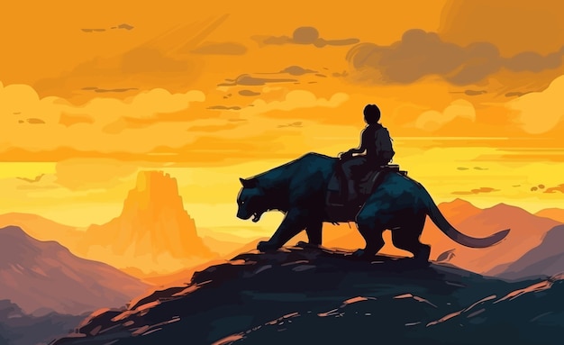 Tiger rider color rider on the hill Vector illustration