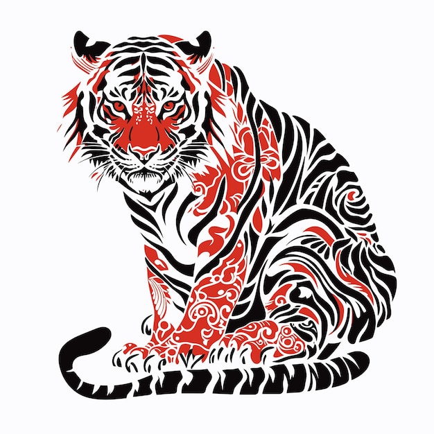 Vector tiger roaring tattoo design