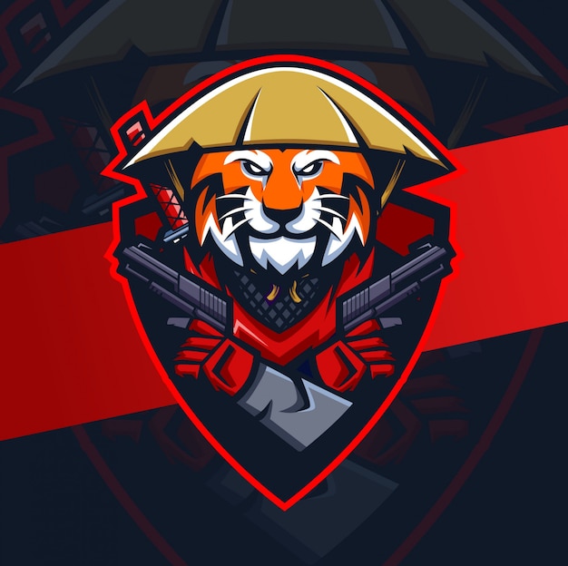 Vector tiger ronin met het esport-logo van gun mascot