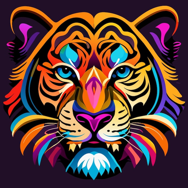 Tiger's Vibrant Majesty Face Vector Art