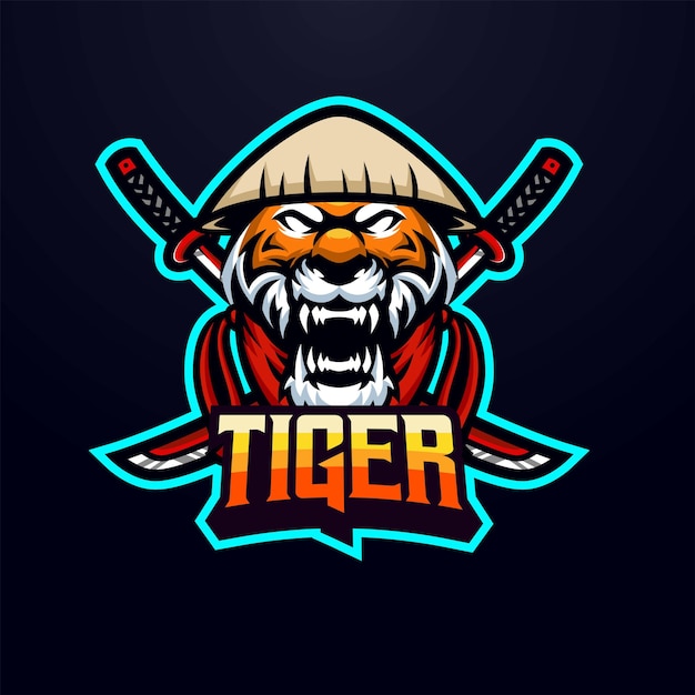 Tiger samurai masscot logo esport premium vector