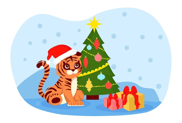 Tigre con cappello di babbo natale