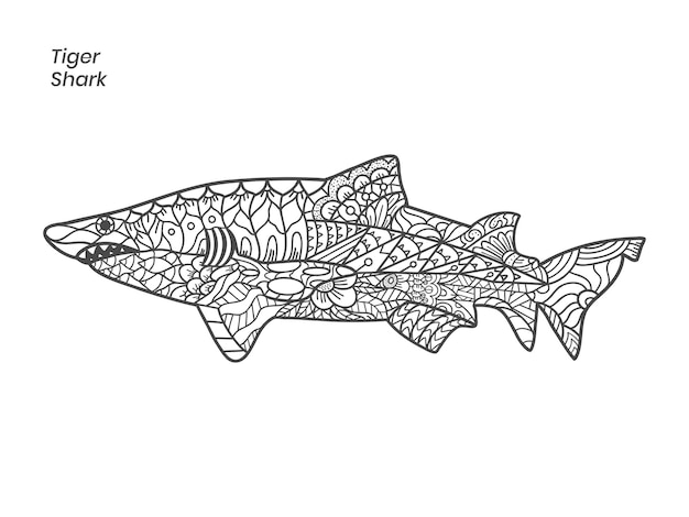 Vettore zentangle di squalo tigre