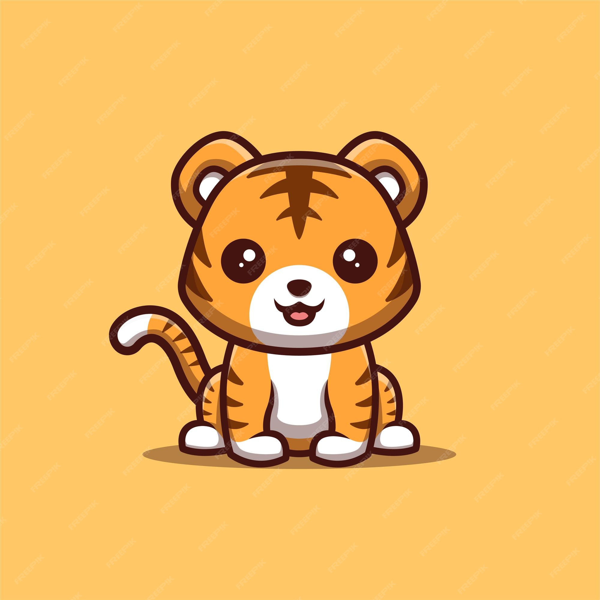 Premium Vector Tiger sitting happy cute creative kawaii cartoon