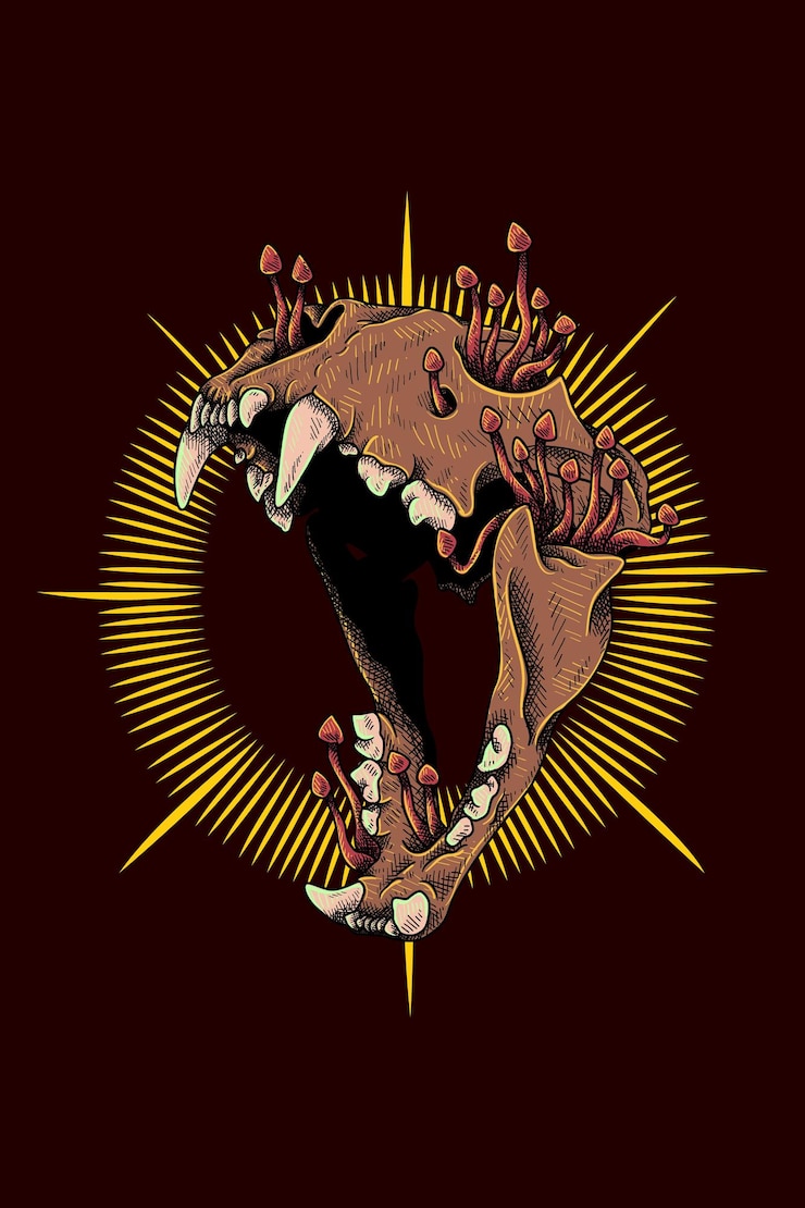 Vector tiger skull with mushrooms vector illustration