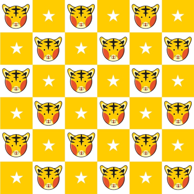 Tiger star yellow white chess board background