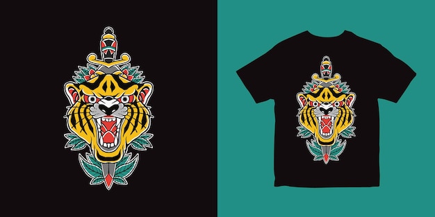 tiger sword illustration tshirt design