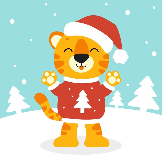 Tiger symbol in a santa hat New Year and Merry Christmas