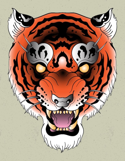 Premium Vector  Tiger tattoo flash neo traditional