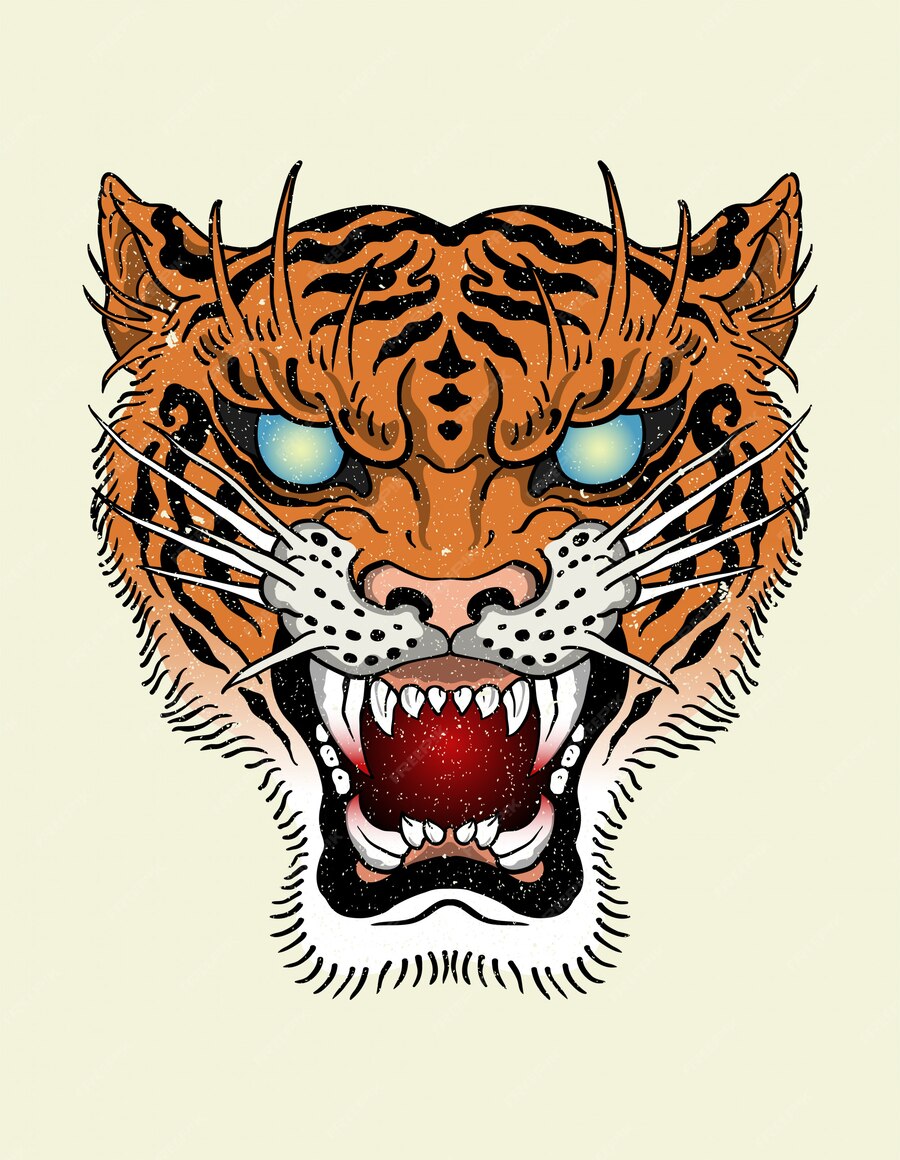 Premium Vector | Tiger tattoo old school