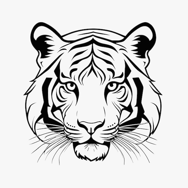 Tiger tattoo stencil drawing black and white vector illustration