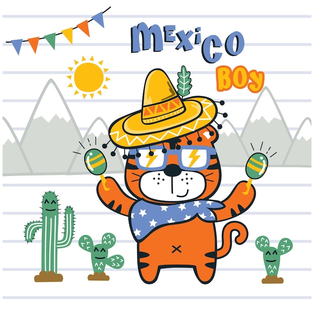 虎メキシコの少年面白い動物漫画