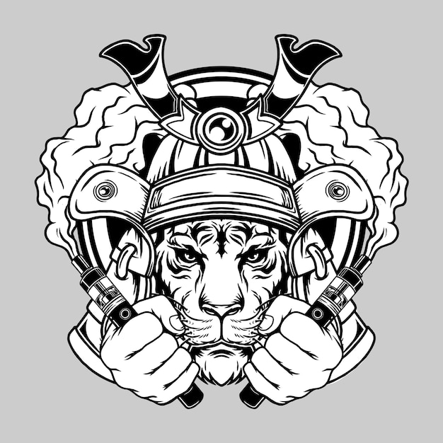 Tiger vapers mascot digital sketch illustration