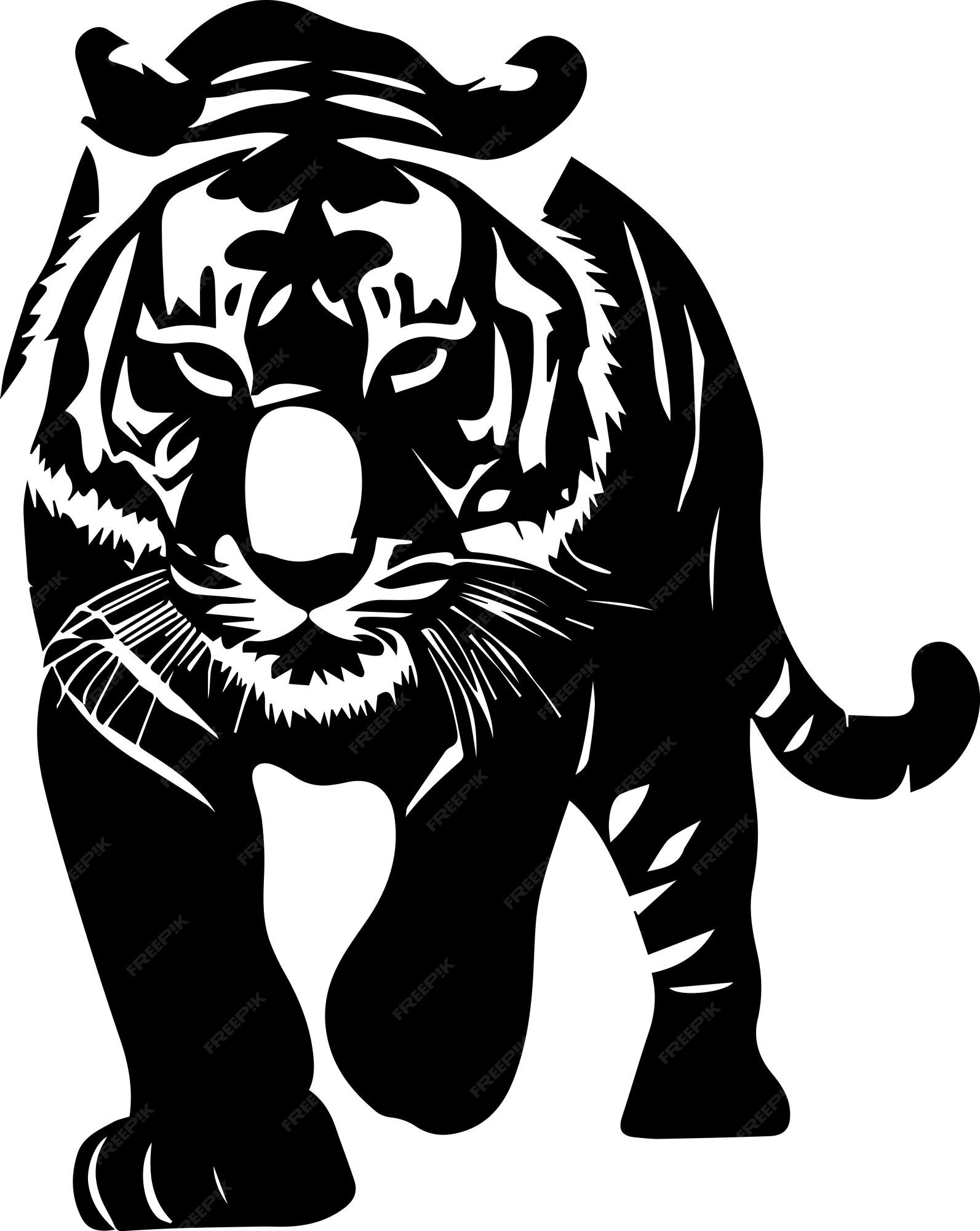 Vector Illustration Depicting a Tiger. Line Silhouette, Black and White,  Color. Stock Illustration - Illustration of roaring, monochrome: 76409599