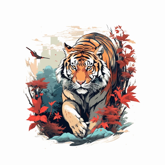 Tiger walking in the jungle vector