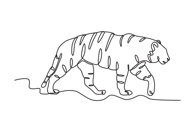 Vector a tiger was walking down his head world wildlife day oneline drawing