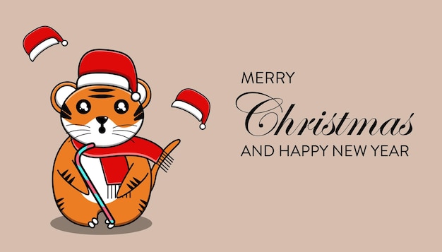 tiger wearing christmas hat cartoon