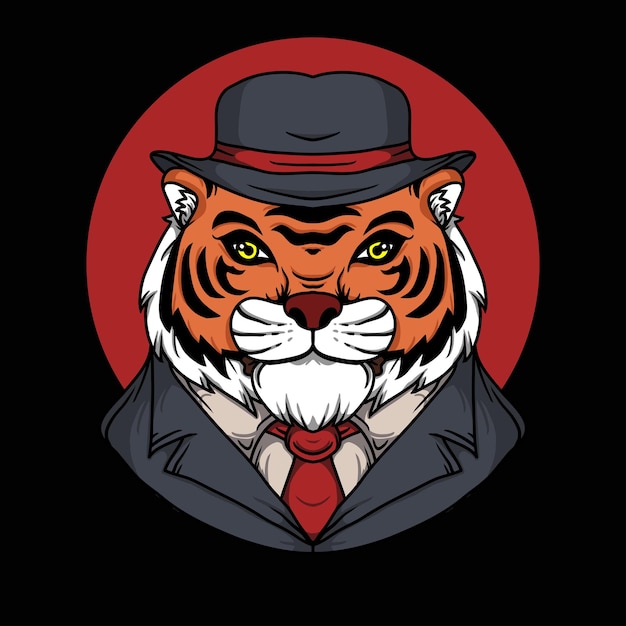 Tiger Wearing Mafia Fashion Vector Illustration