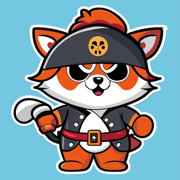 Tiger wearing pirate costume hand drawn flat stylish cartoon sticker icon concept isolated