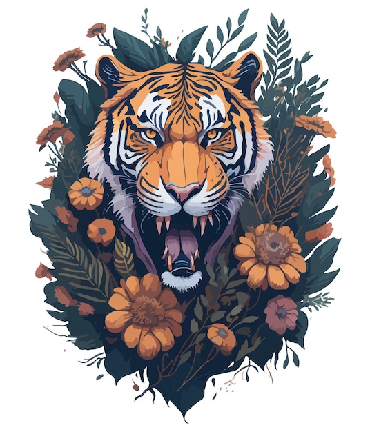Premium Vector | A tiger with flowers on it