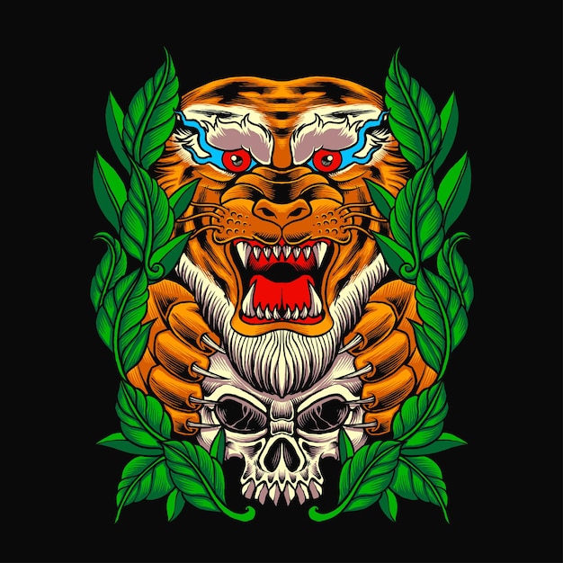 Tiger with skull